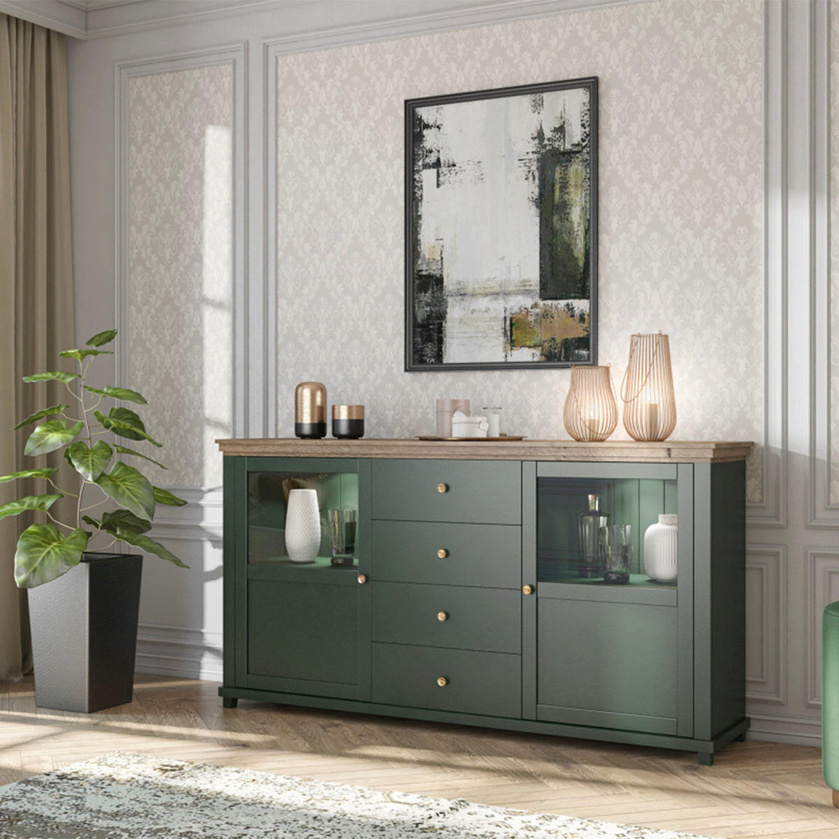 SIDEBOARD Martin Grün und Holz - Grün, Holzwerkstoff (181/93/42cm) - Petits-meubles