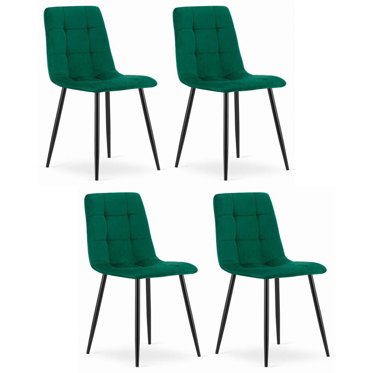 STUHL CETARA 4-er Set, Grün, mit Samtstoff gepolstert - Anthrazit, Textil/Metall (58/83/56cm) - Komodee