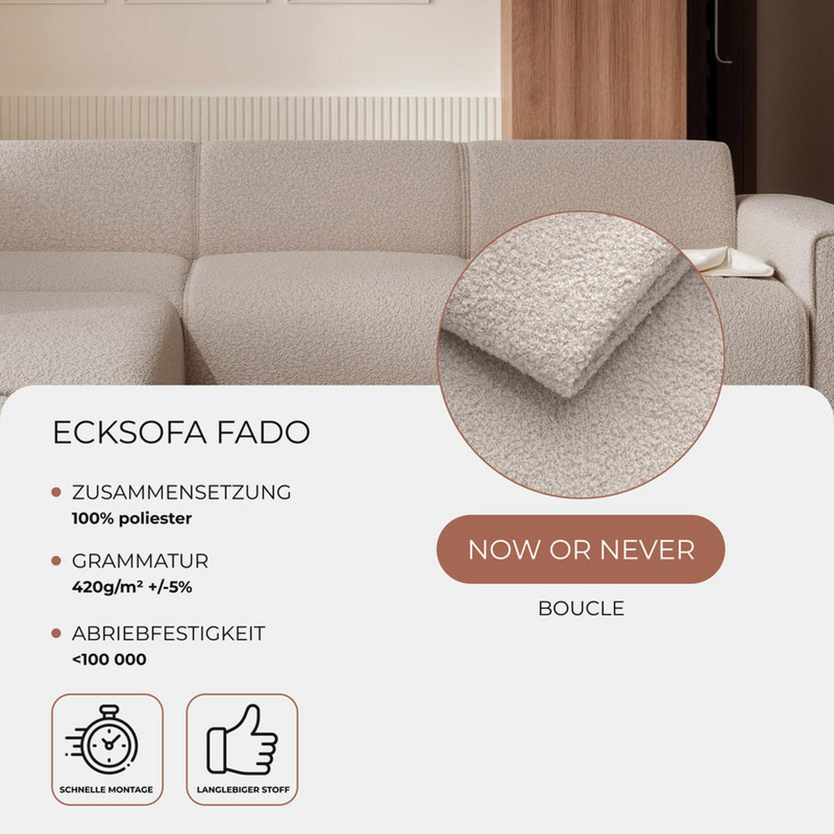 ECKSOFA ZAVO Feiner Mischstoff in Beige - Beige, Holzwerkstoff/Kunststoff (310/218cm) - Idohome