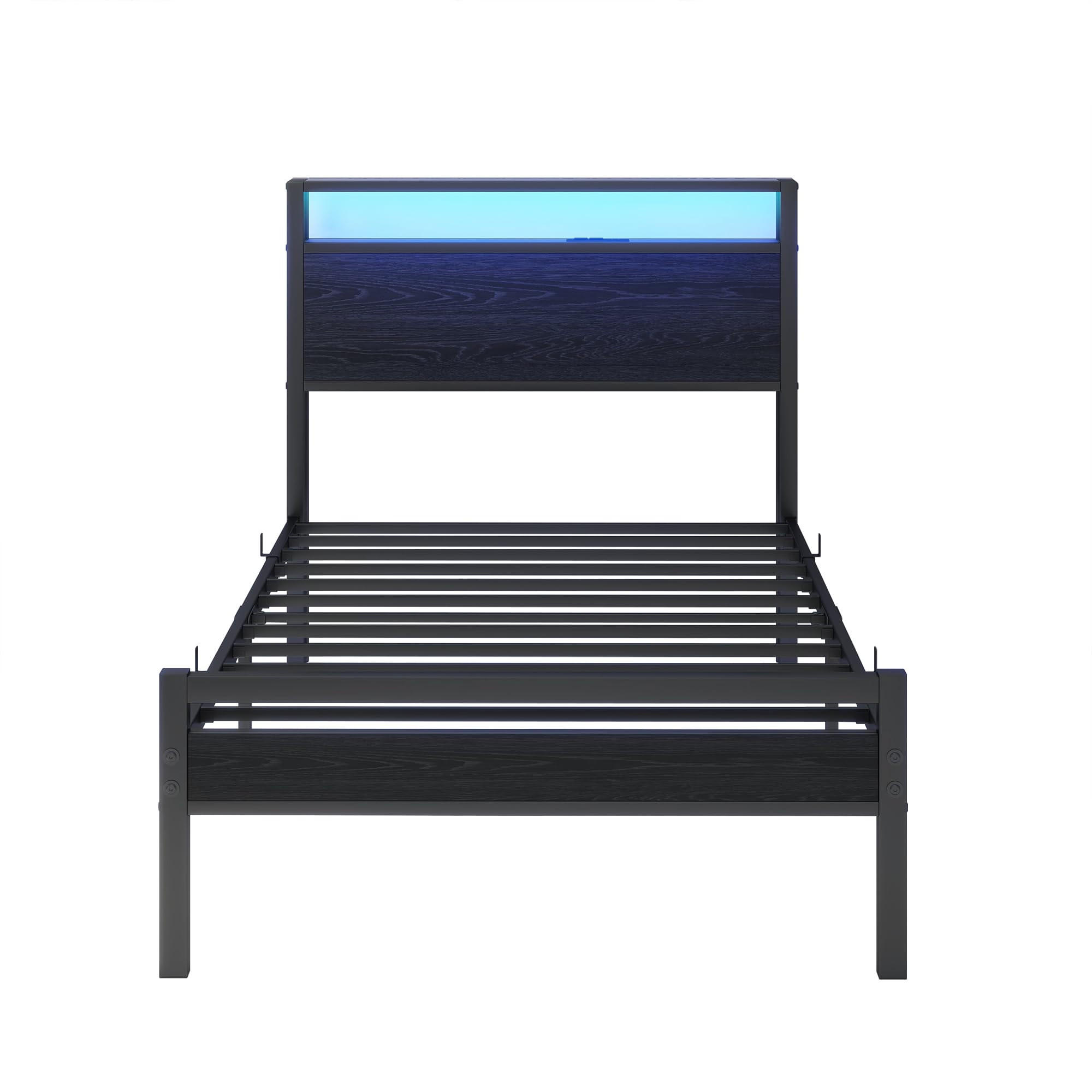 BETT 90/200 cm DE-33031 mit USB und LED-Beleuchtung Schwarz - Schwarz, Metall (90/200cm) - ComfortXL