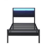 BETT 90/200 cm DE-33031 mit USB und LED-Beleuchtung Schwarz - Schwarz, Metall (90/200cm) - ComfortXL