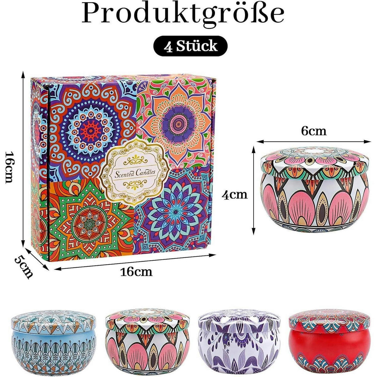 DUFTKERZEN 4-teiliges Set Sojawachs Aromatherapie - Multicolor, Paraffin (4cm)