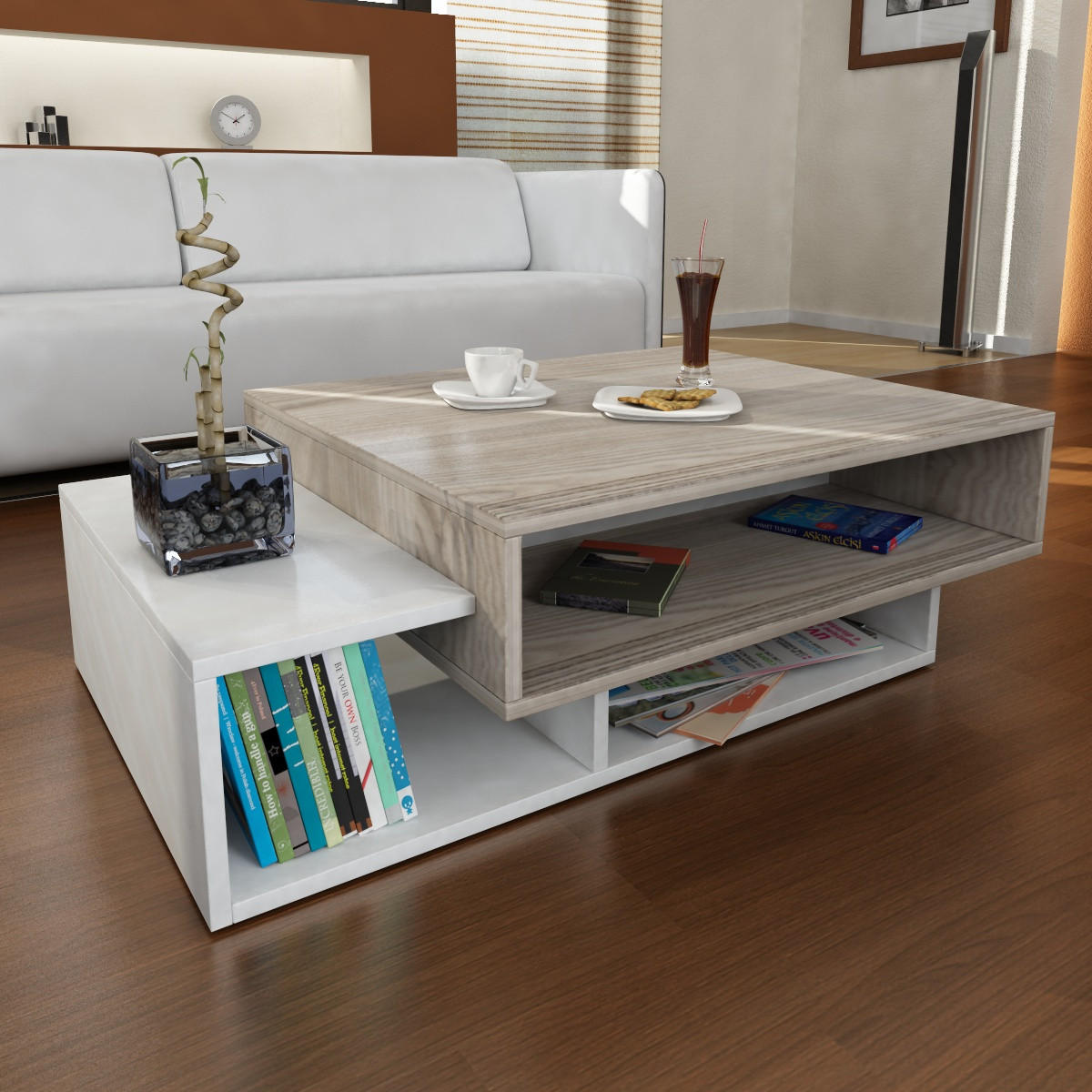 COUCHTISCH Tab Weiß Cordoba - Beige/Weiß, Holzwerkstoff (60/105/32cm) - moebel17