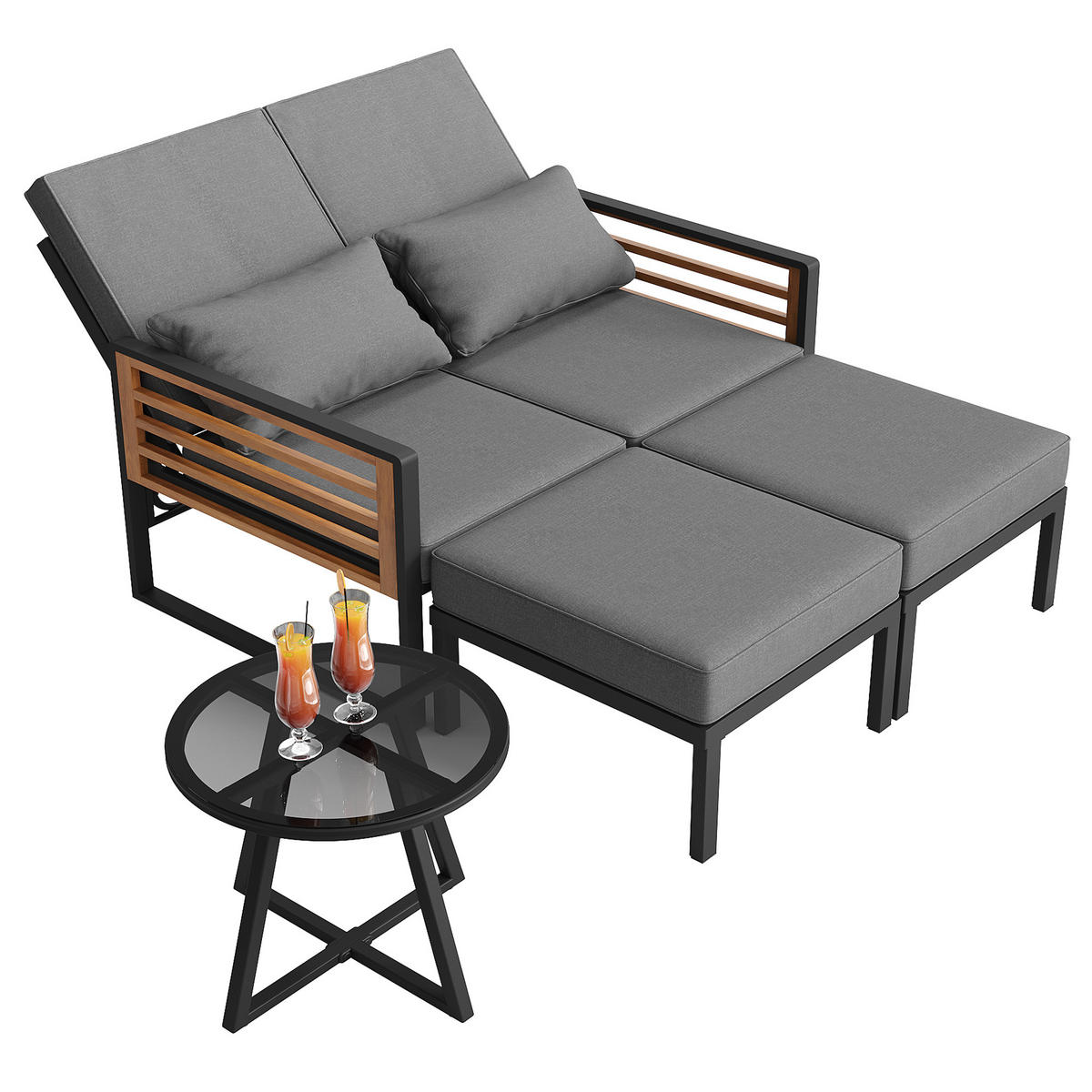 DOPPELLIEGE 2-4 Personen Mit Verstellbarer Rückenlehne Inkl. Kissen - Grau, Metall - FLIEKS