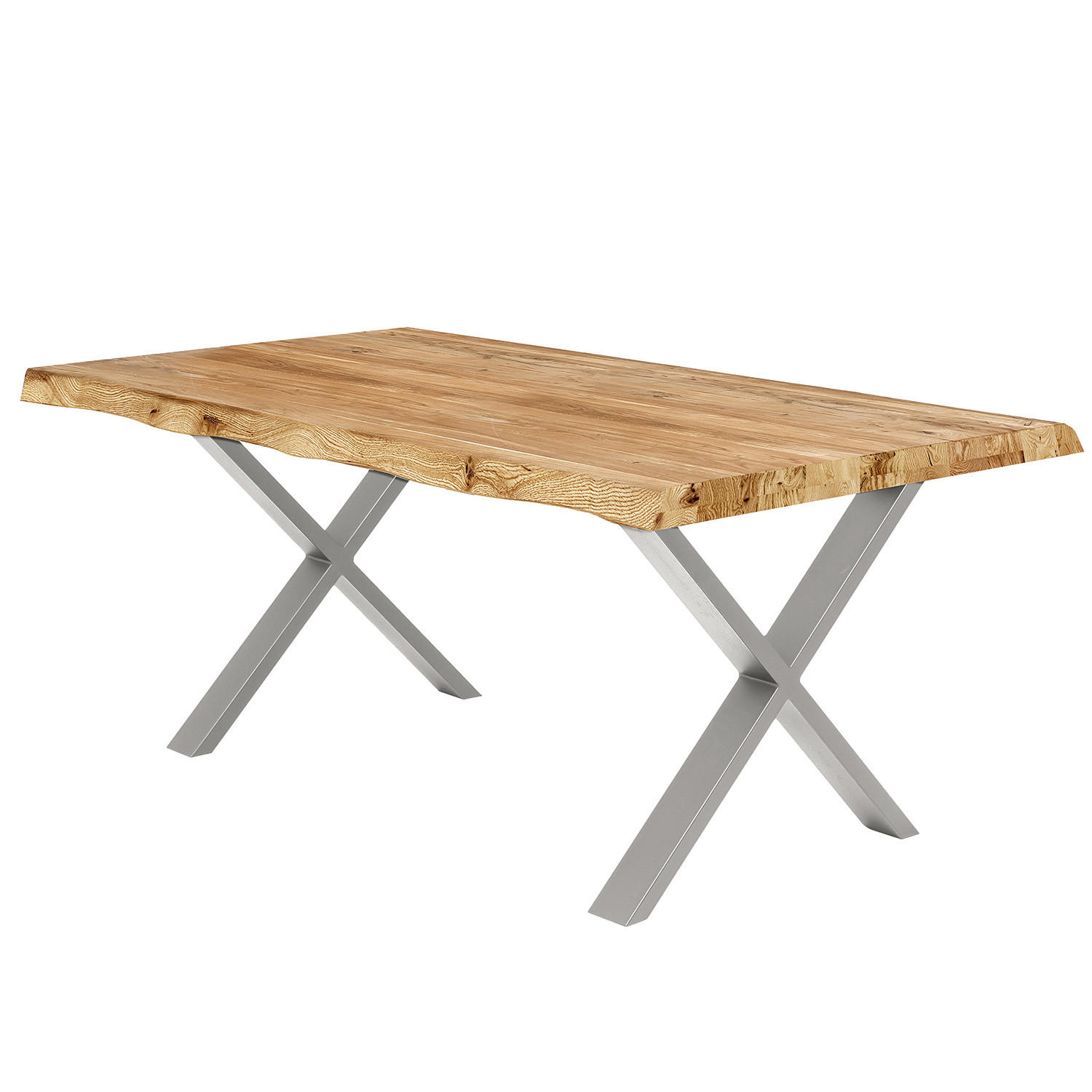 ESSTISCH - Metall / Massivholz - Eichefarben/Silberfarben, Holz/Metall (100/160/76cm) - home24