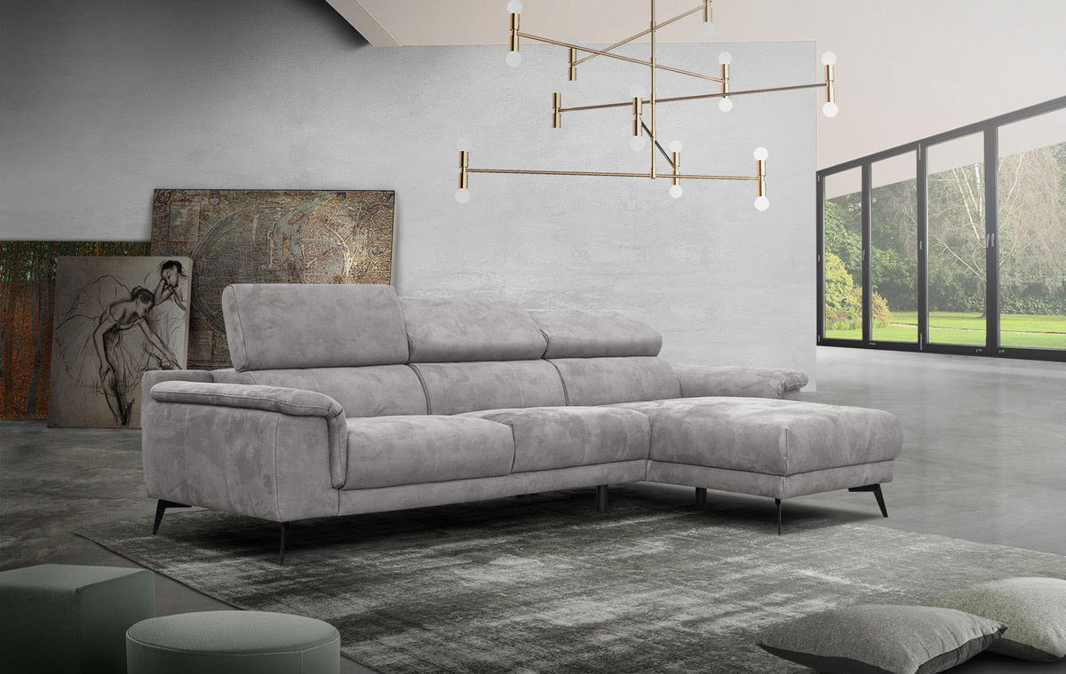 ECKSOFA FIERO 4-Sitzer, hellgrau - Hellgrau/Schwarz, Holzwerkstoff/Textil (288/170cm) - Courtois Laville