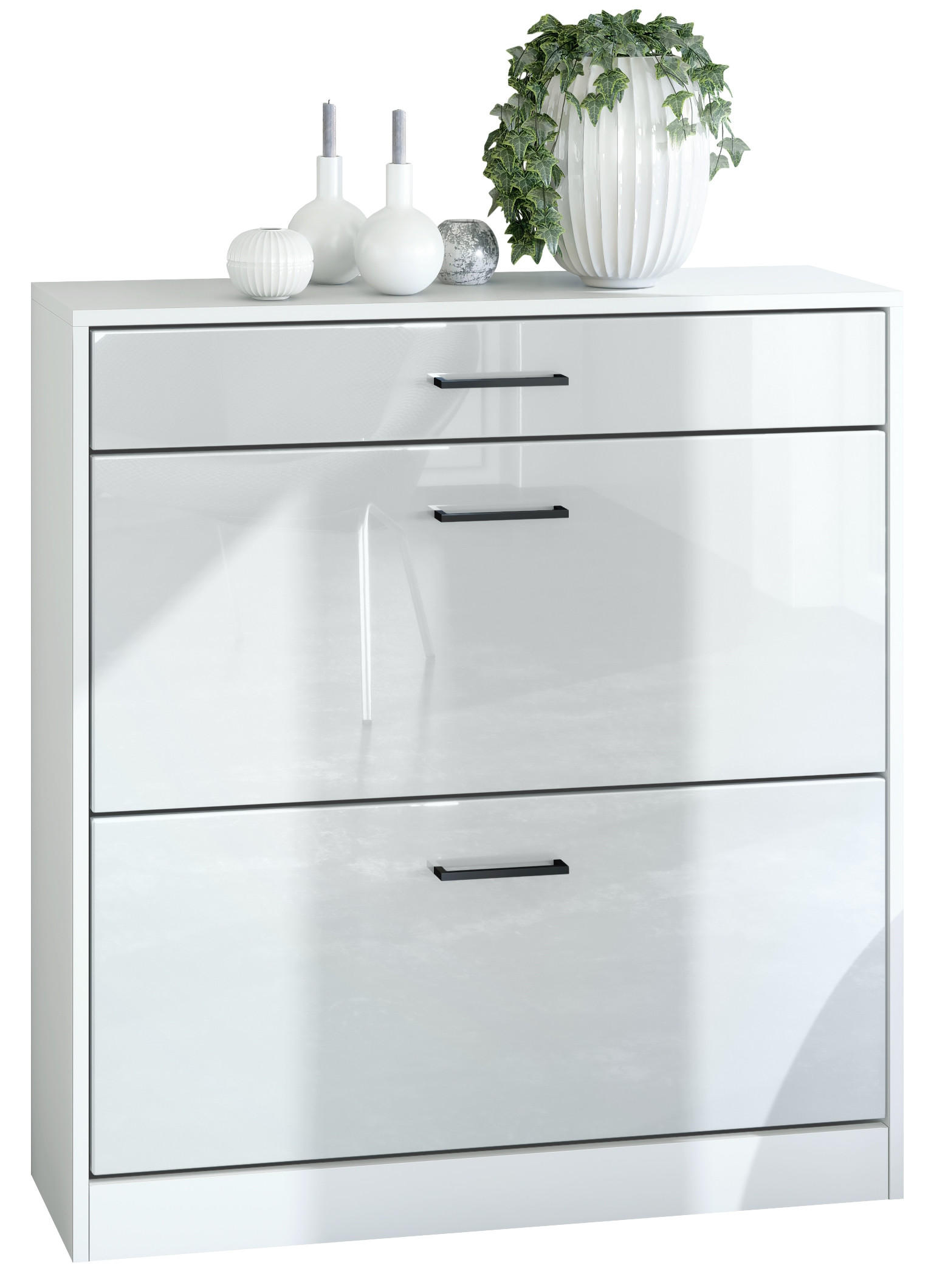Vladon Schuhschrank Weiß Hochglanz 89x95.5x27 cm
