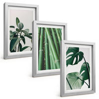 BILDER SET 3er Set - 20x30 cm Silberner Rahmen - Bambusstängel und Monstera-Blätter - Silberfarben, Kunststoff (20/30cm) - TULUP