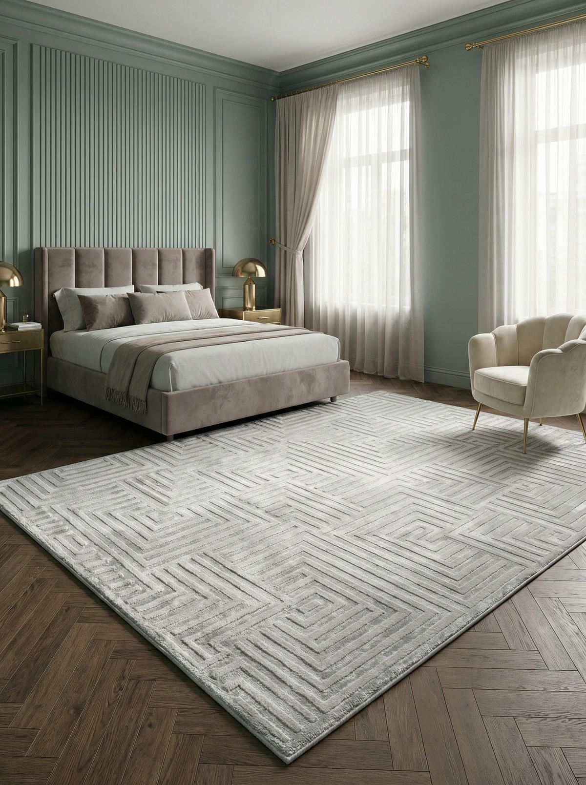 TEPPICH Kurzflor Skulptural Modern Waschbar Schlafzimmer Strapazierfähig Silber 140x200 cm – ILLER - Silberfarben, Textil (140/200cm) - KADIMA DESIGN