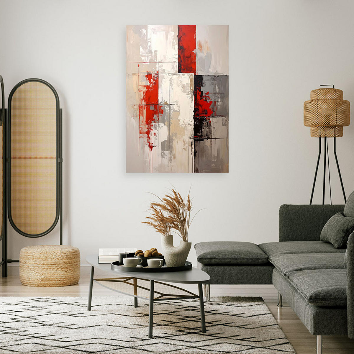 WANDBILD, Rot Beige Abstrakt - Rot, Textil (40/60cm) - Feeby