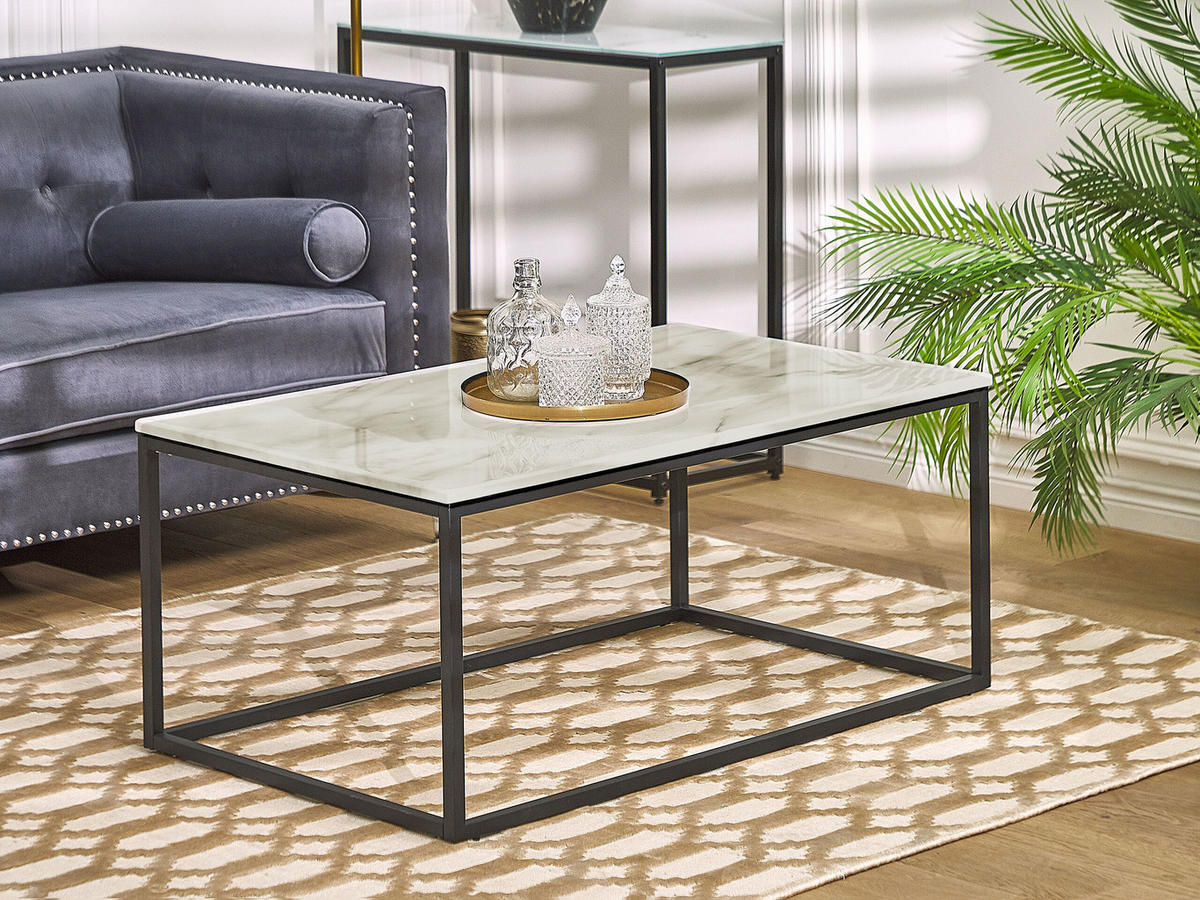 COUCHTISCH Marmor Optik beige/schwarz rechteckig 60/100 cm Delano - Beige/Schwarz, Holzwerkstoff (60/100/45cm) - Beliani