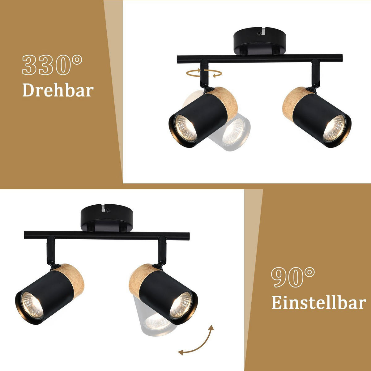 DECKENSTRAHLER Jinbe 30/10/19cm - Schwarz, Metall (30/10/19cm) - ZMH