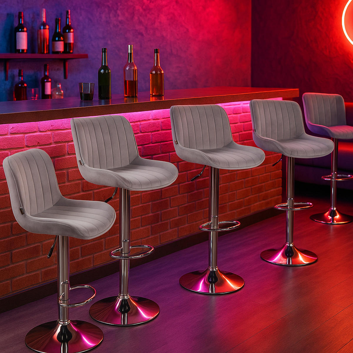 BARHOCKER Lento Gestell Metall in Chromoptik Samt Grau - Chromfarben/Grau, Textil/Metall (50/108/50cm) - TPFLiving