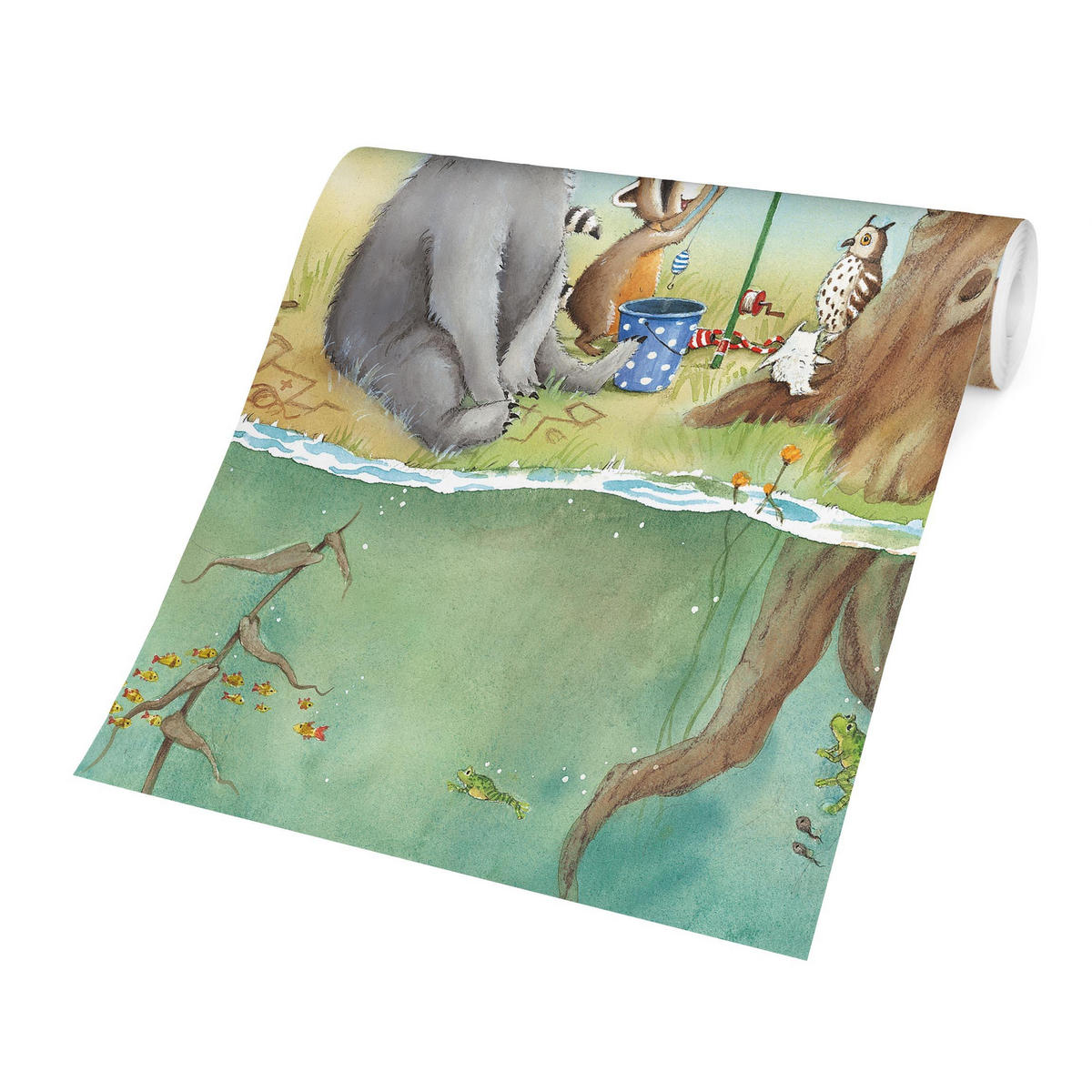 FOTOTAPETE Wassili Waschbär - Ein Fahrstuhl für Elsa 240/240 cm - Türkis, Papier (240/240cm) - Bilderwelten