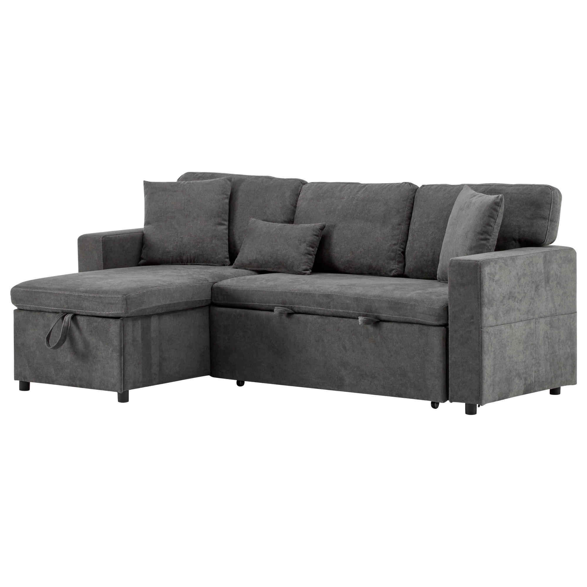 ECKECKSCHLAFSOFA Oxford-Stoff mit USB-Anschluss und Stauraum Dunkelgrau 214/131/87 cm - Dunkelgrau, Textil (87/131cm) - Redom
