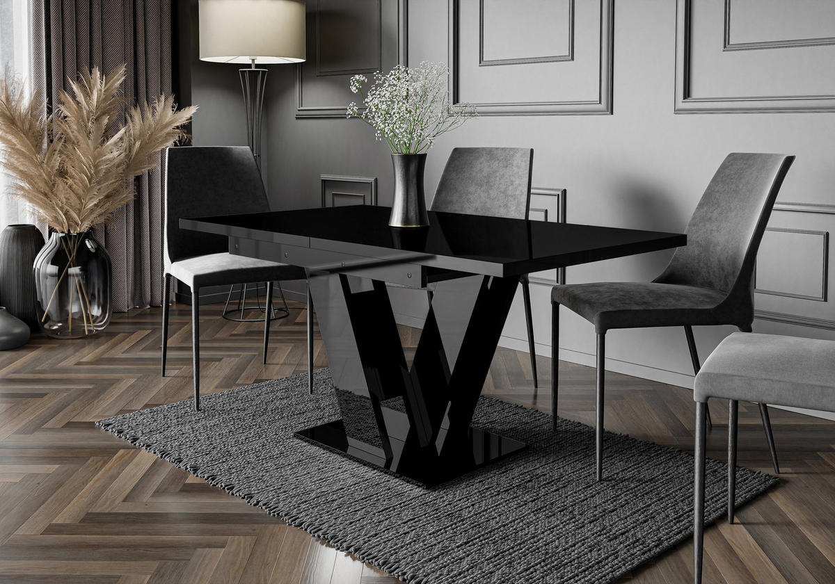ESSTISCH MASSAR Ausziehbar 120 - 160 / 80 x 76 cm - Schwarz Hochglanz/Weiß, Holz (120/80/76cm) - MASSENO