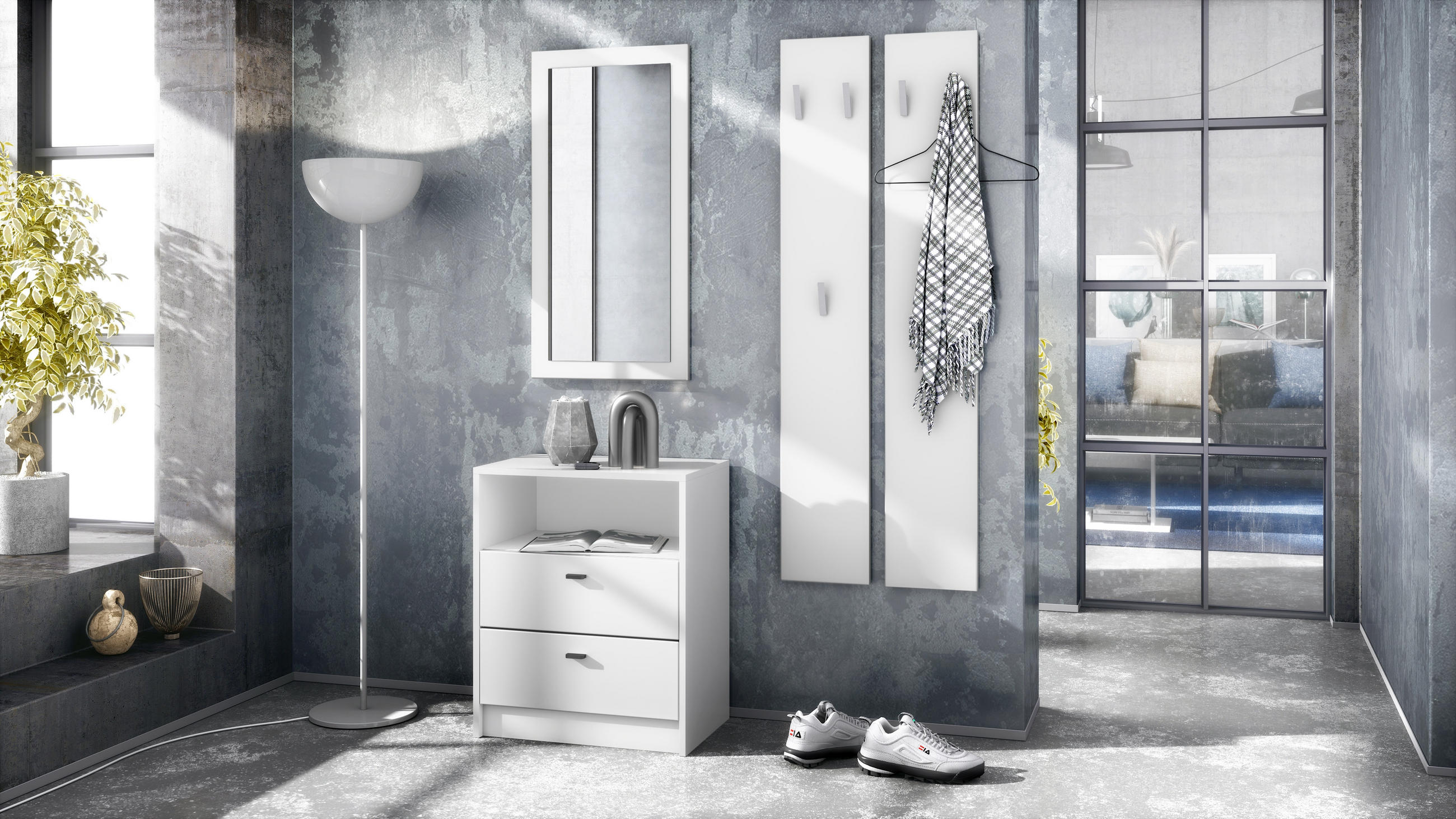 GARDEROBE Pino Weiß matt - Weiß, Holzwerkstoff (130/185/36cm) - Vladon