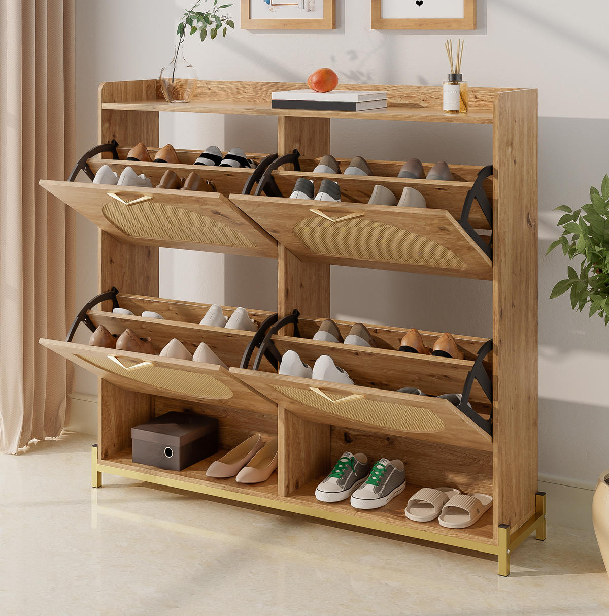SCHUHSCHRANK platzsparend 108,5 x 24 x 100 cm MDF Wood - Zwetschgeholzfarben, Holz (24/100/108.5cm) - Beauniv