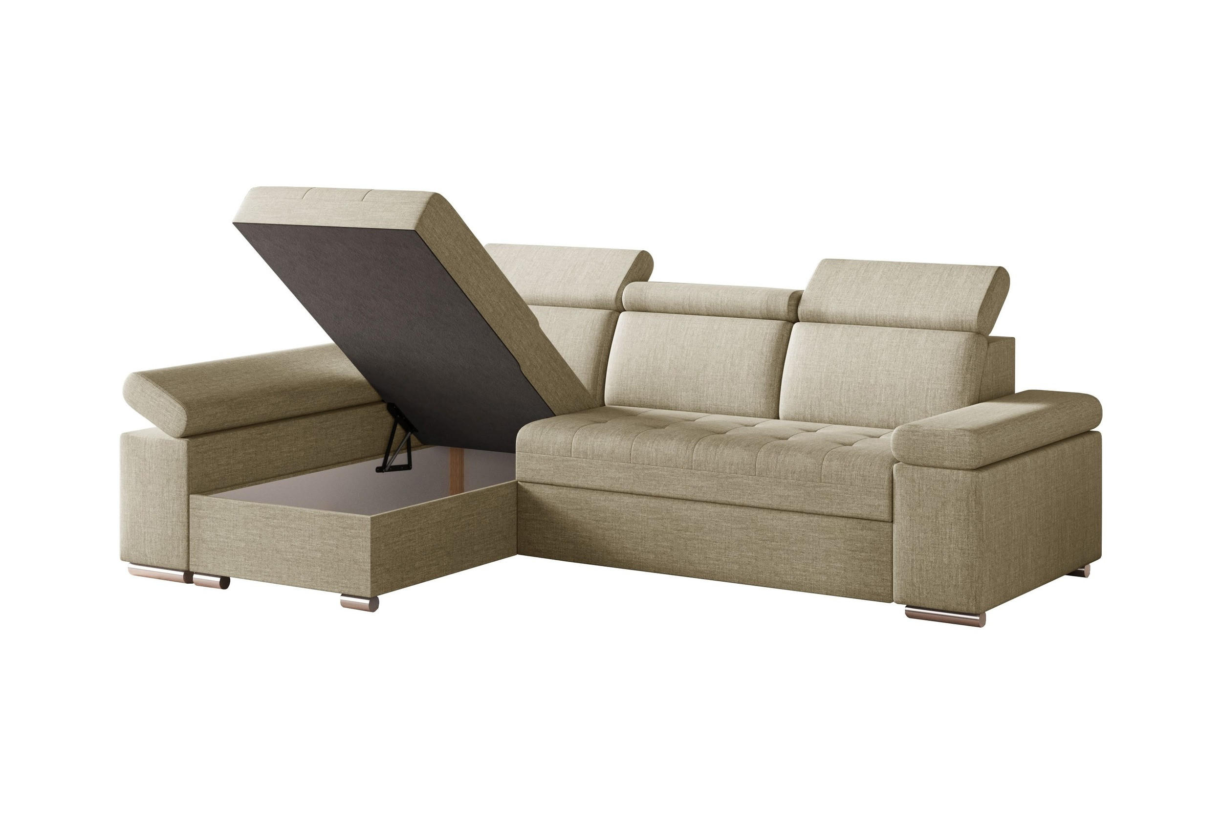 ECKSOFA mit Schlaffunktion Luka L Twist 01 - Beige - Rechts - Beige/Silberfarben, Holzwerkstoff (260/168cm) - Möblo