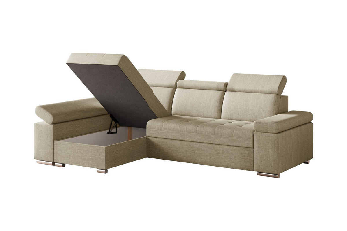 ECKSOFA mit Schlaffunktion Luka L Twist 01 - Beige - Rechts - Beige/Silberfarben, Holzwerkstoff (260/168cm) - Möblo