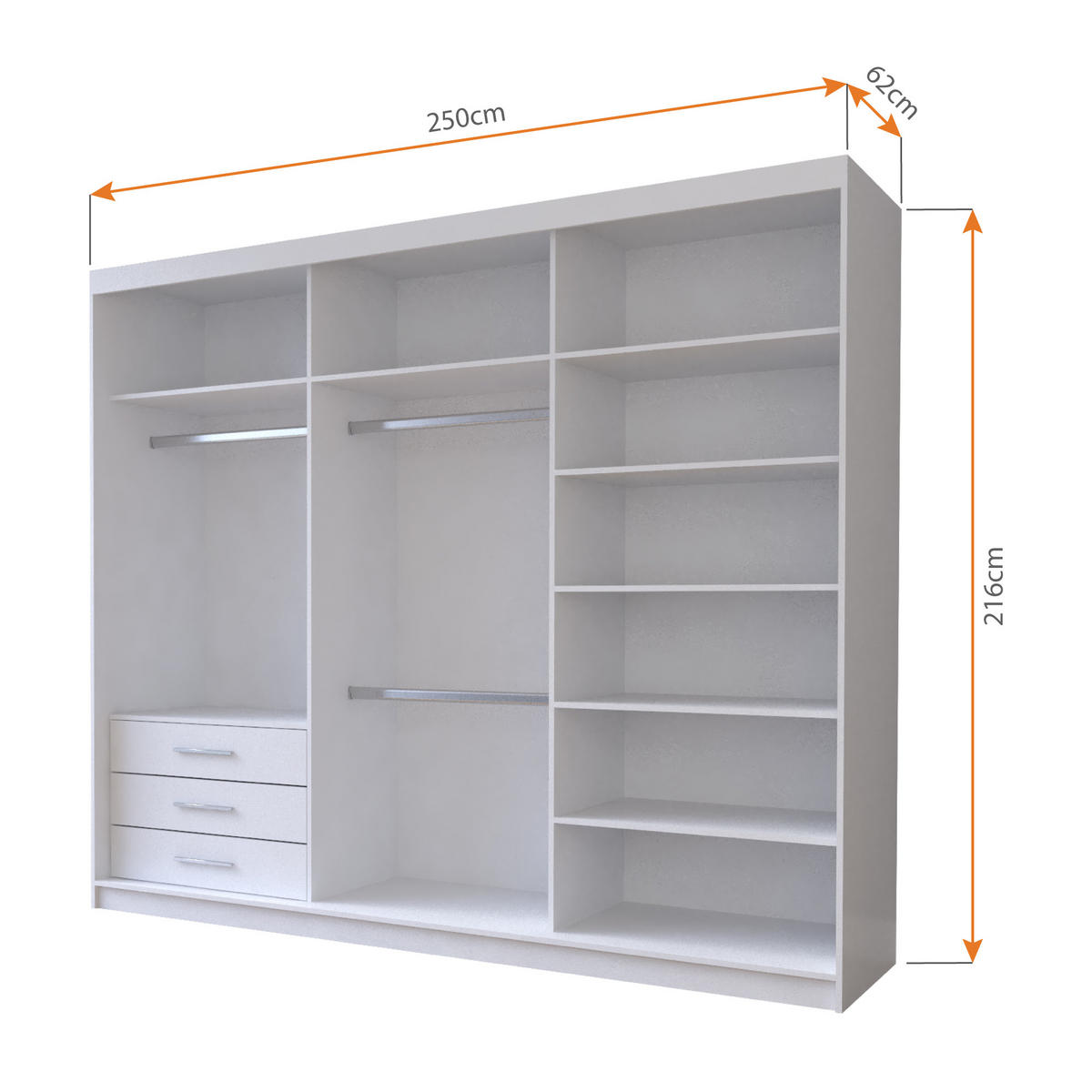 SKŘÍŇ s otočnými dveřmi Milan 250 cm 250/215/64 cm, 3dveřová, černý - černá, kompozitní dřevo (250/215/64cm) - imoebel24