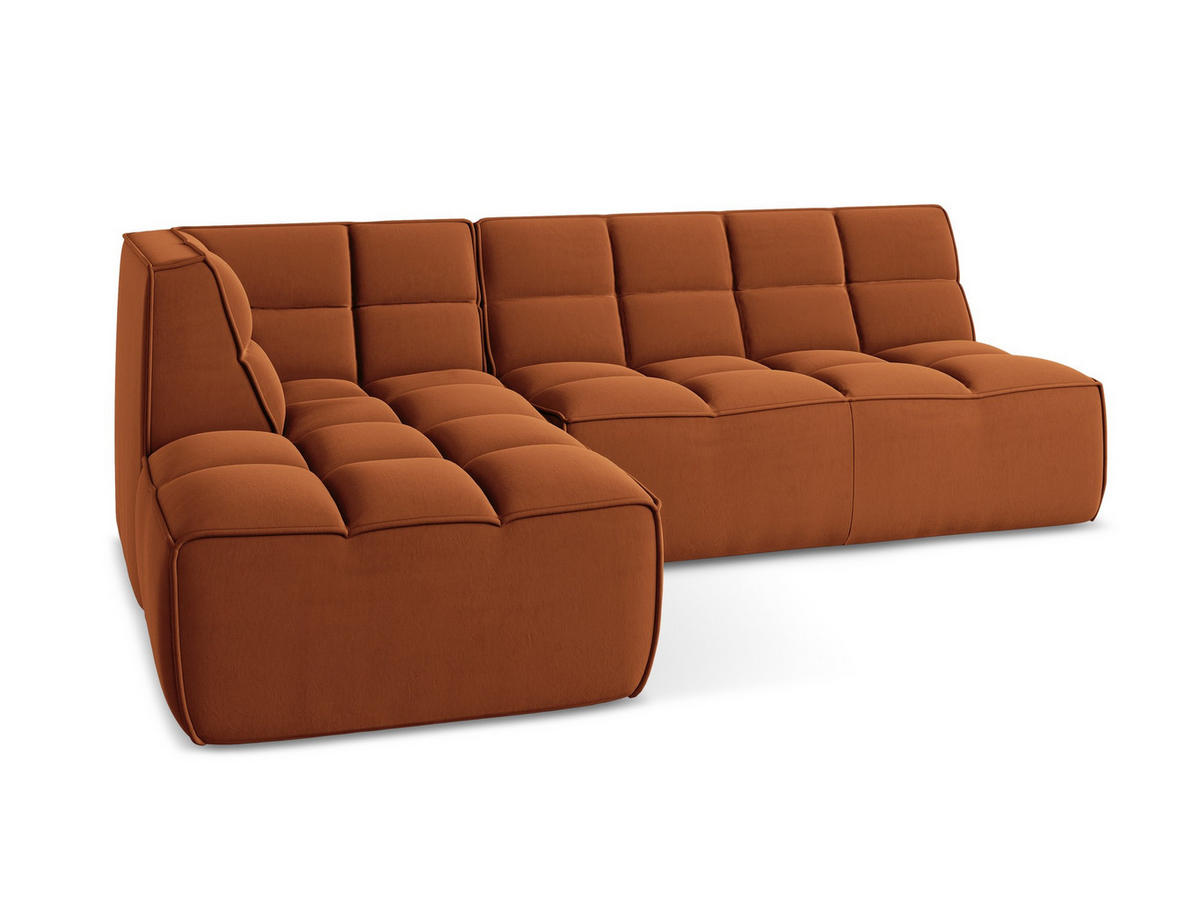 ECKSOFA Beidseitig Samt Stoff Orange - Terra cotta/Schwarz, Kunststoff/Textil (258/178cm) - Makamii