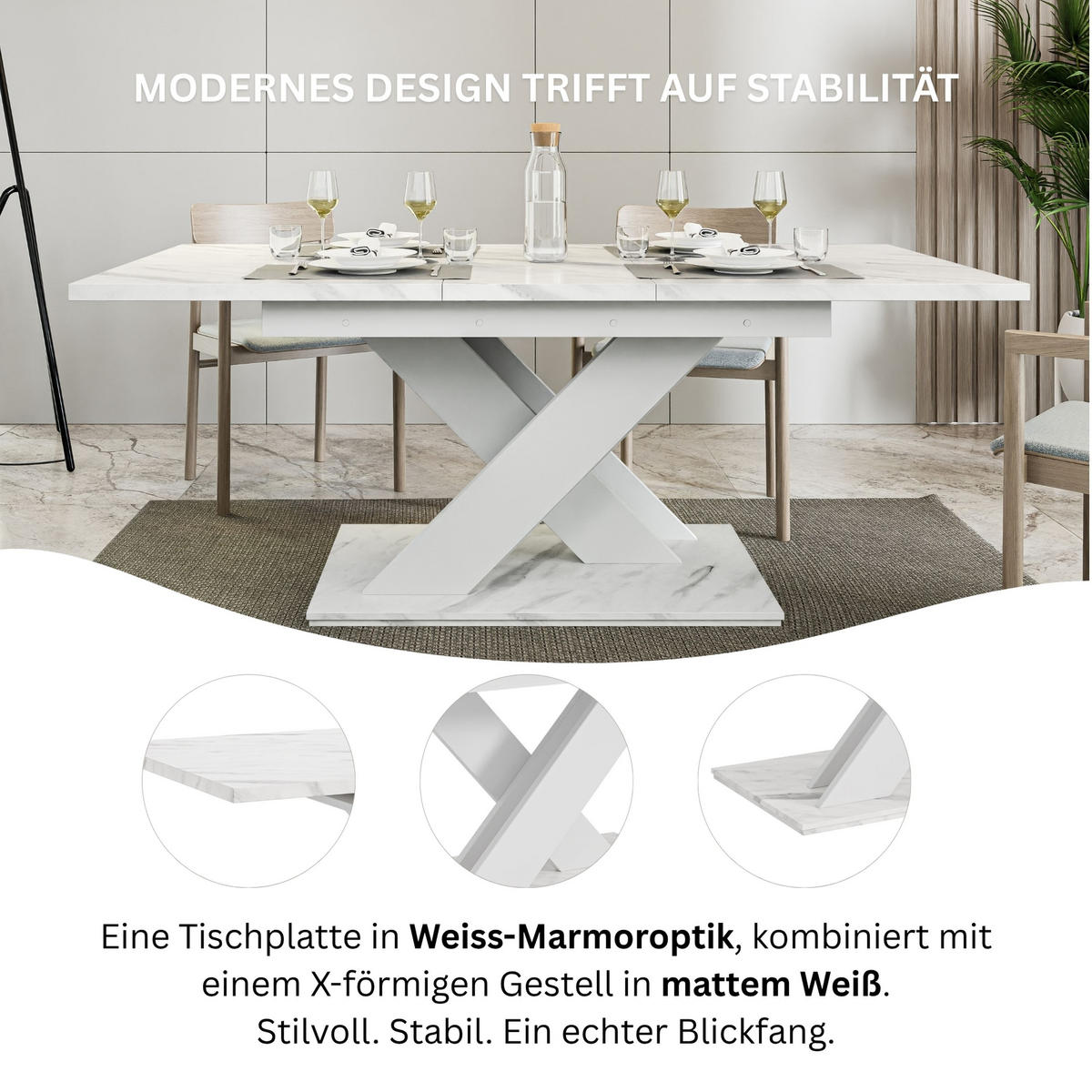 ESSTISCH Bianco Weiß Marmoptik Ausziehbar 140 - 180 cm - Weiß, Holzwerkstoff (140/80/75cm) - PROSPERO