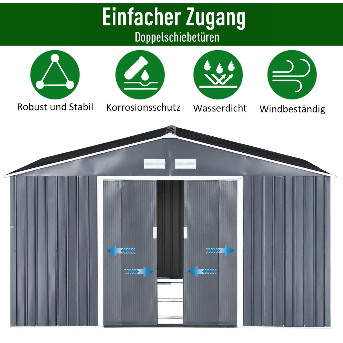 GERÄTEHAUS, Stahl, Kohlegrau - Grau, Metall (386/200/340cm) - Outsunny