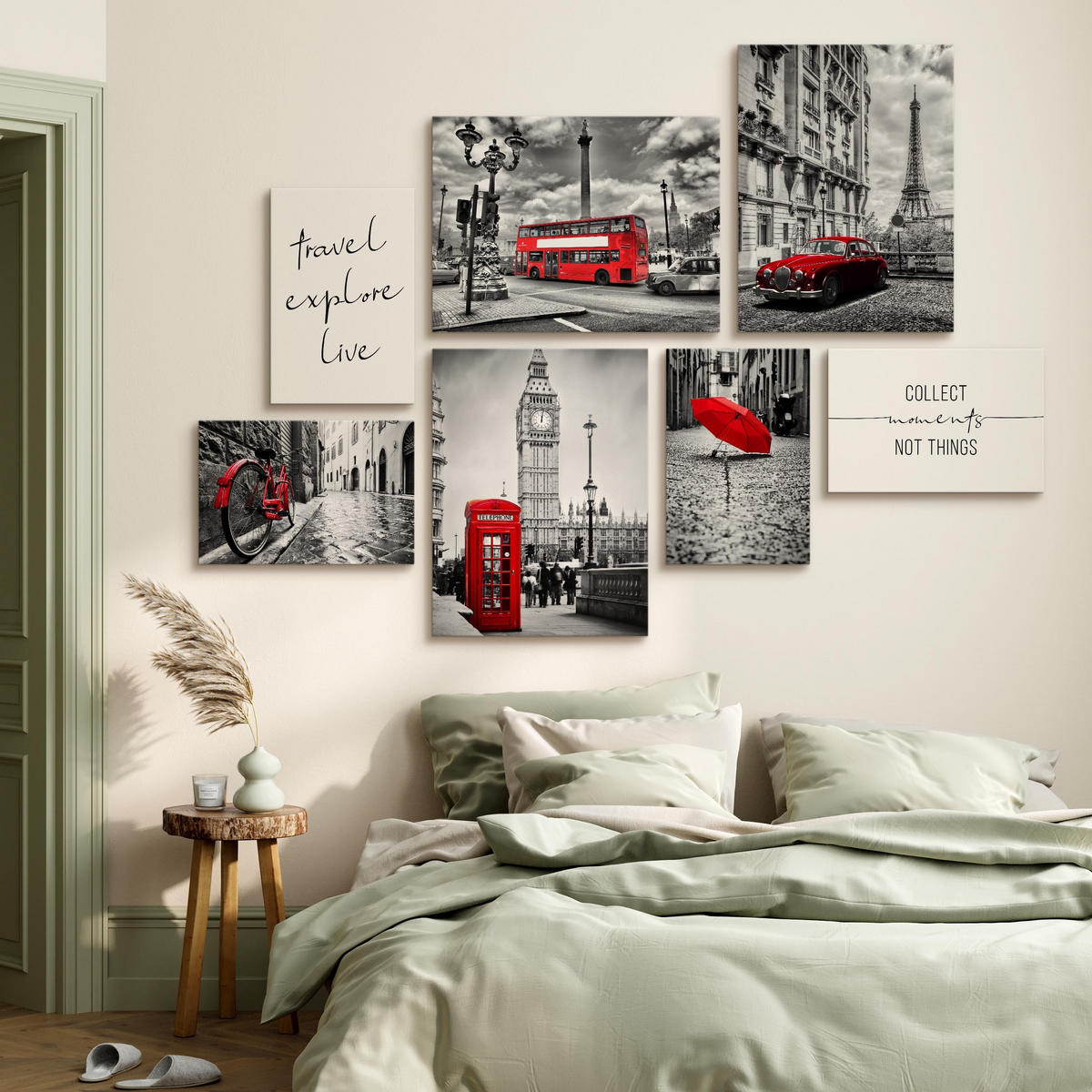 LEINWANDBILDER 7-er Set Architektur 3D - Rot/Schwarz, Textil (110/80cm) - Muralo