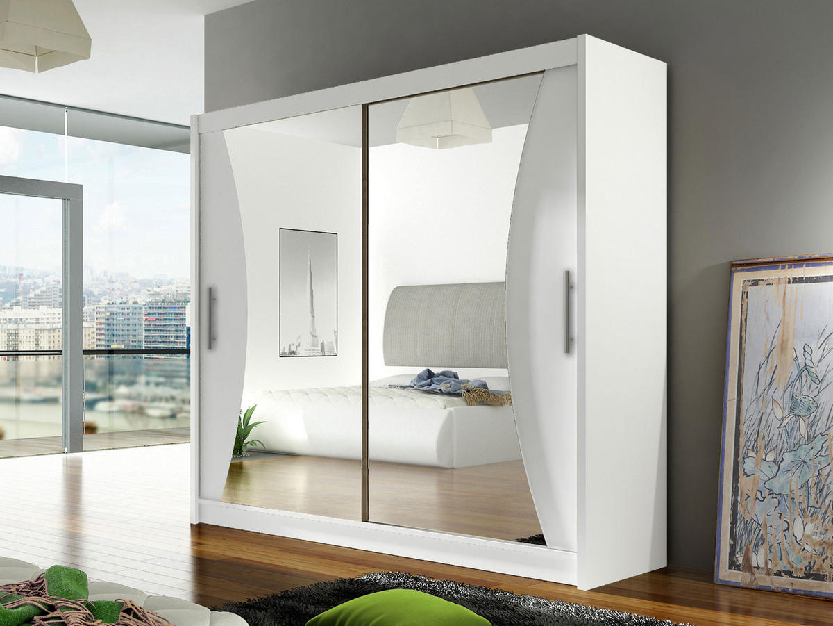 KLEIDERSCHRANK London V - Silberfarben/Weiß, Holzwerkstoff/Kunststoff (180/215/58cm) - MIRJAN24