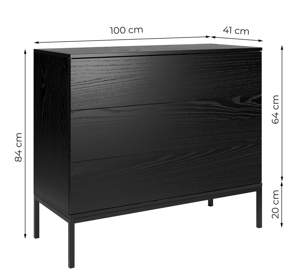 KOMMODE Schwarz Industrial Metallfüße Schmal - Schwarz, Holzwerkstoff (100/84/41cm) - Sepro Meble