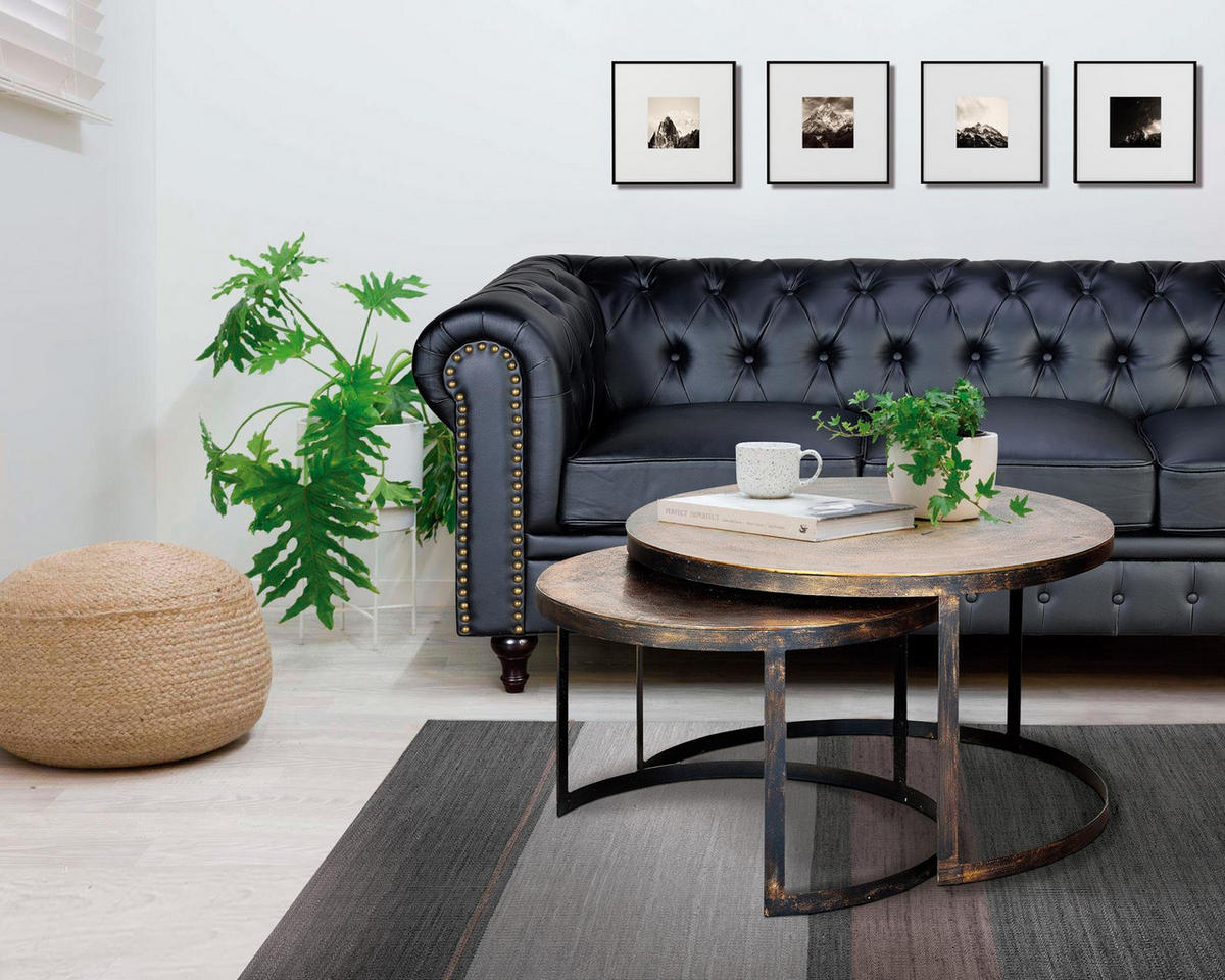 COUCHTISCH mit Bronzeplatte und vergoldeten Metallbeinen - Schwarz, Metall (76/76/46cm) - Giner y Colomer