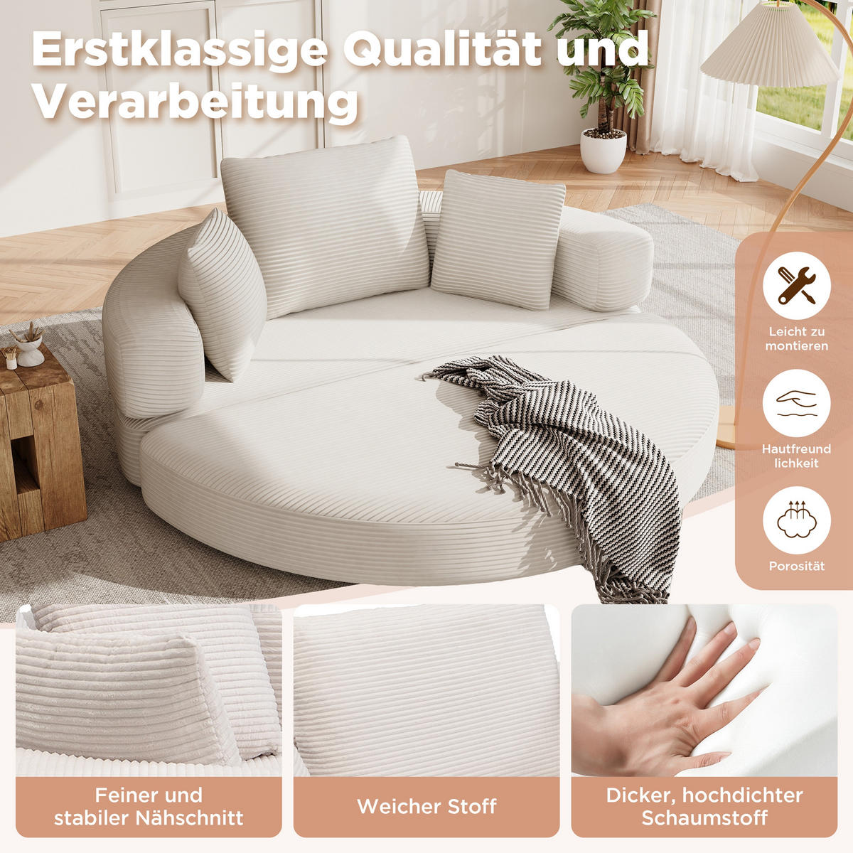FALTSOFA, freistehendes Klappbett – mit Kissen, modulares Sofa, 173 x 176 cm - Beige, Textil (173/60/88cm) - Vallsero