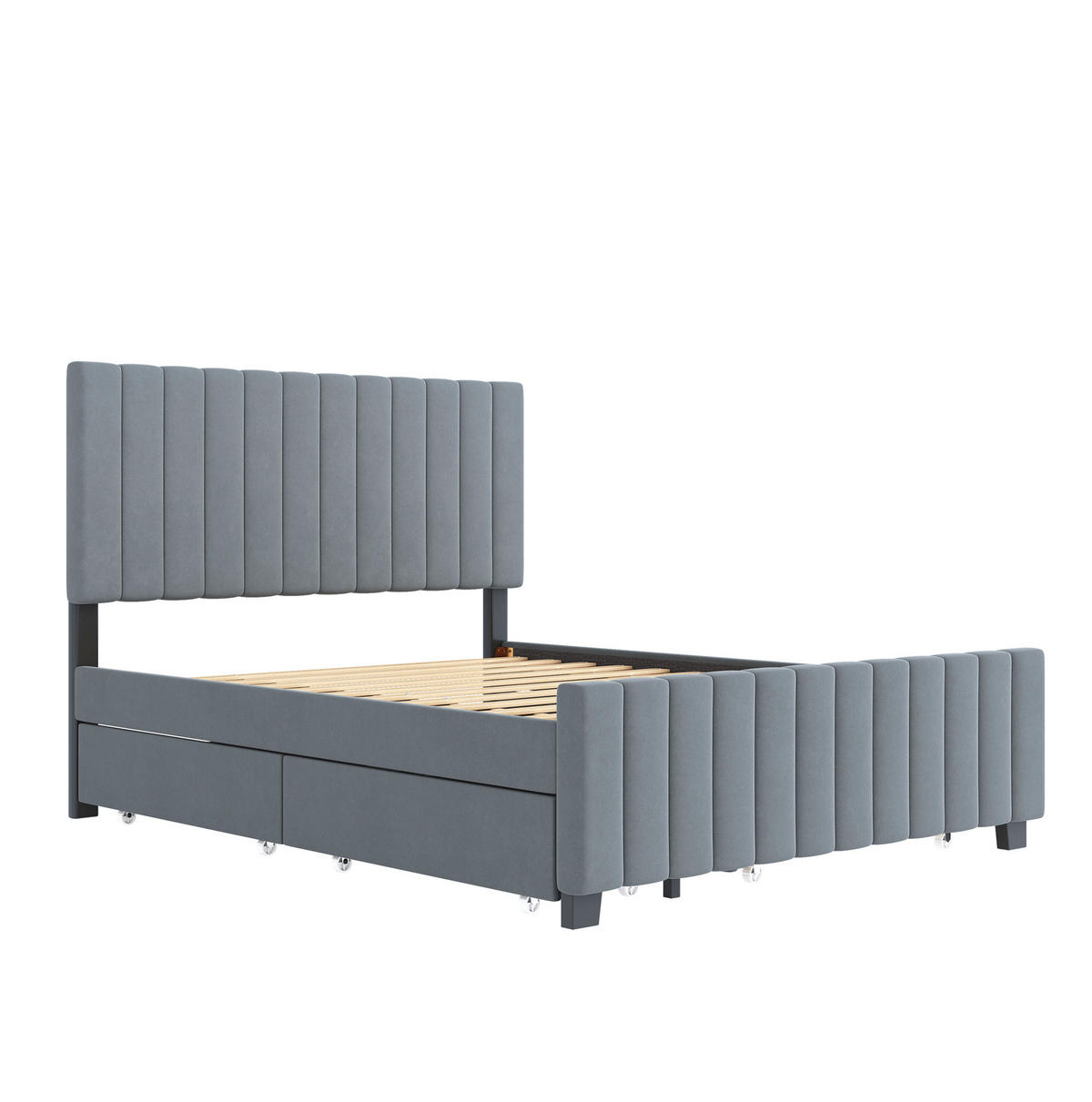 POLSTERBETT 140/190 cm Grau mit Ausziehbett und zwei Schubladen - Grau, Textil (140/190cm) - OKWISH