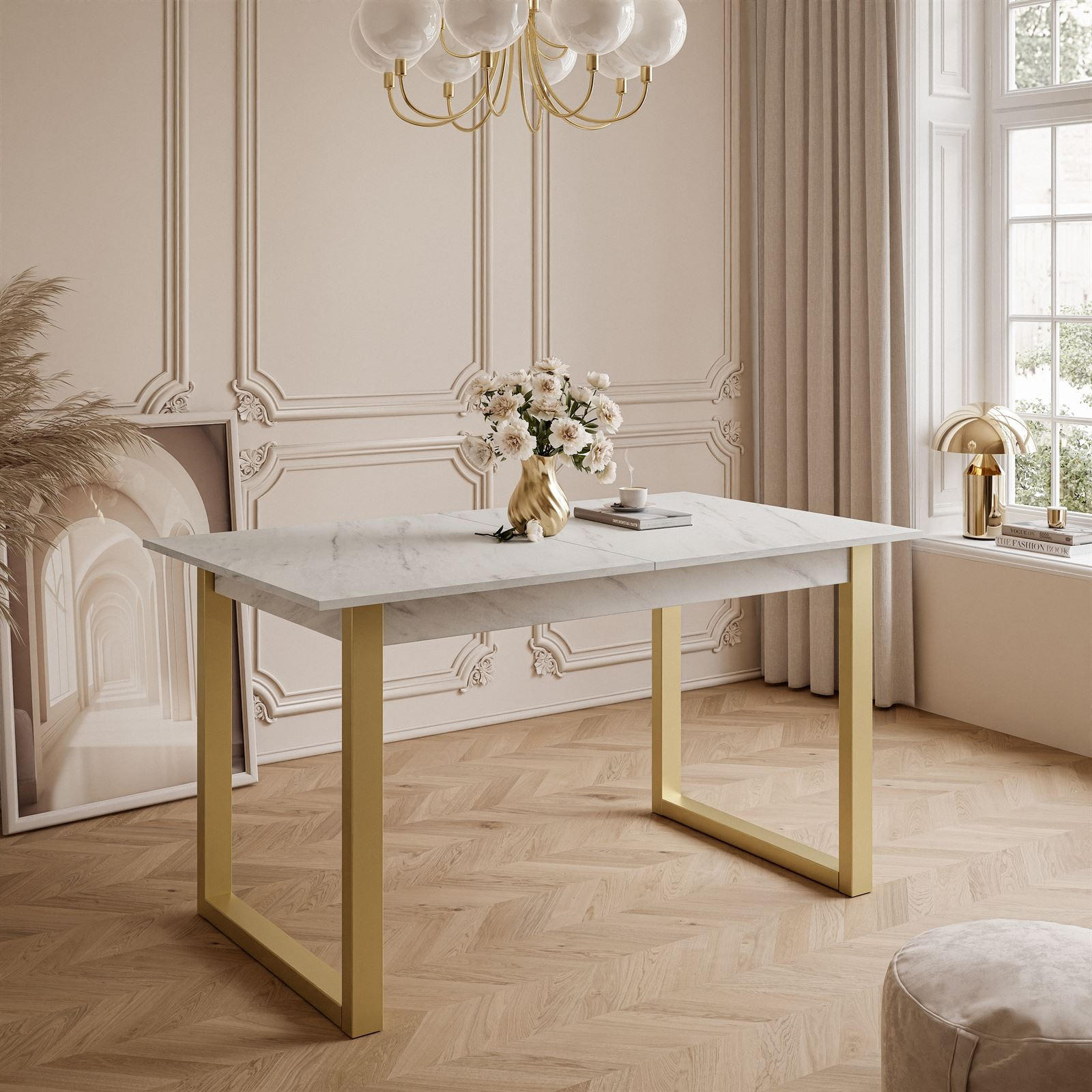 ESSTISCH ARTON GOLD II 140-195 cm für 6-8 Personen - Goldfarben/Multicolor, Holzwerkstoff/Metall (140/80/77cm) - Lookway