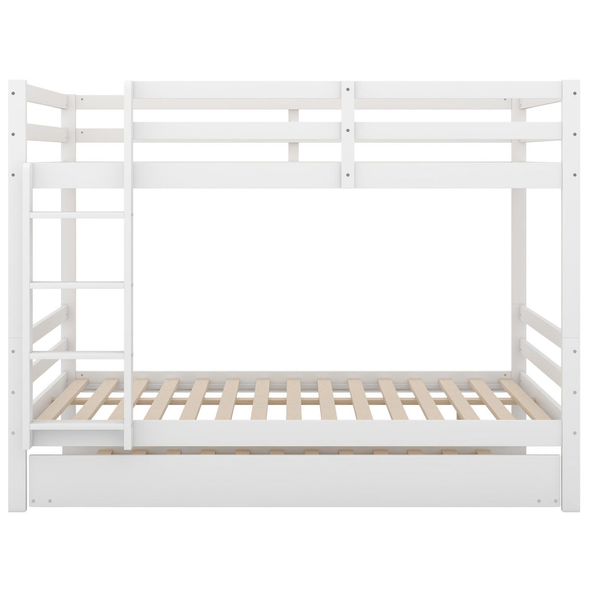 PATROVÁ postel 140/200 cm bílá s výsuvnou postelí a pevnými schody - bílá, dřevo (140/200cm) - OKWISH