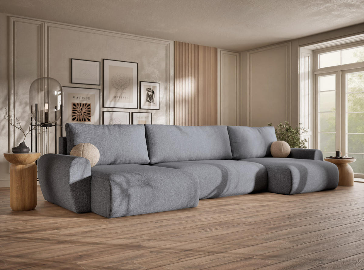 WOHNLANDSCHAFT MIT SCHLAFFUNKTION Numba Grau Webstoff - Schwarz/Grau, Holz/Holzwerkstoff (397/70/153cm) - Maison de Reve