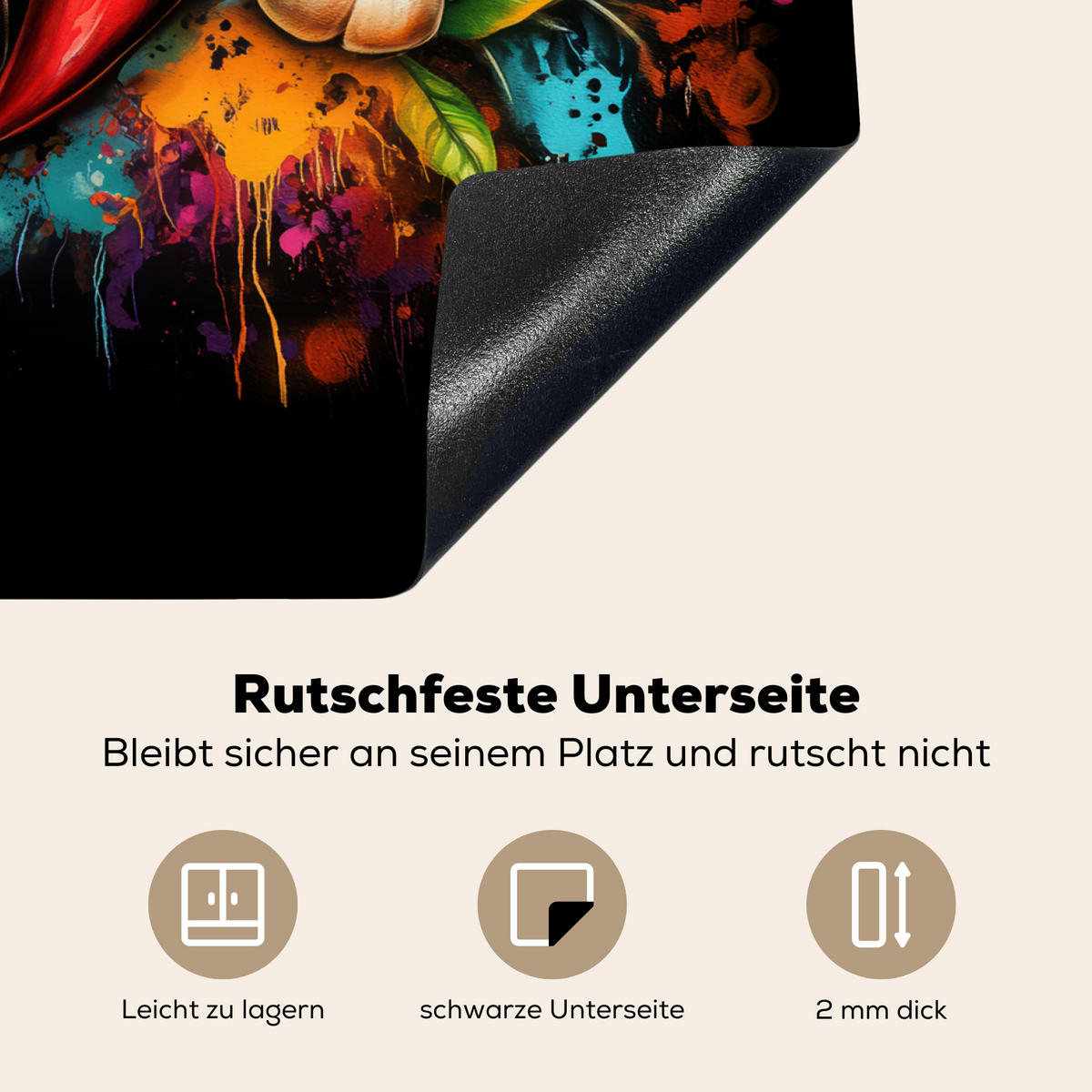 HERDABDECKPLATTE Gemüse - Paprika - Knoblauch - Graffiti - Farbe - Bunt Herdabdeckung Induktionsfeld 65x52 cm - Rot, Kunststoff (65/52/0.2cm) - MuchoWow