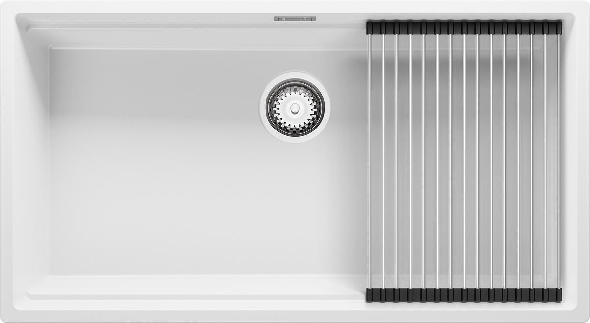 UNTERBAUSPÜLE GRANIT Praga, 2-er set Weiß 86/47 cm 1 Becken + Ablauf-Set + Aufrollbare Abtropffläche ab 90er Unterschrank - Chromfarben/Weiß, Kunststoff (86/20/47cm) - Primagran