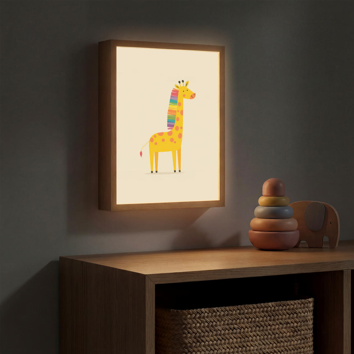 NÁSTĚNNÁ LAMPA S AKUMULÁTOREM Žirafa - Duhová hříva - béžová 30x40 cm - béžová, kompozitní dřevo (30/40/8cm) - OnlyWow