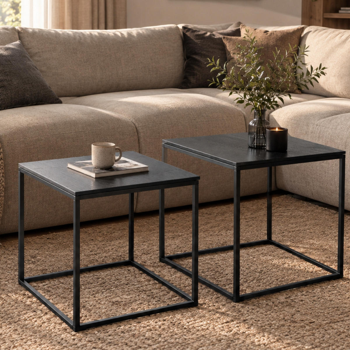 COUCHTISCH 2er-Set quadratisch Schwarz - Schwarz, Metall (50/50/50.5cm) - SCENA LIVING