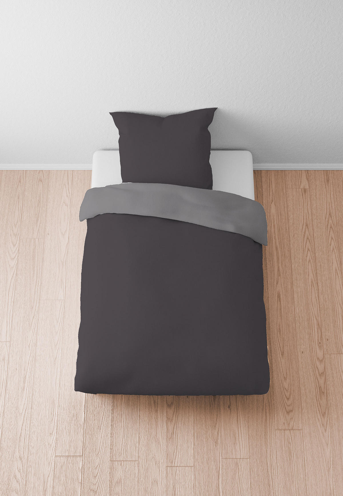 BETTWÄSCHE-GARNITUR Linon UNI titanium, 135x200 cm + 80x80 cm - Titanfarben, Textil (135/200cm) - biberna