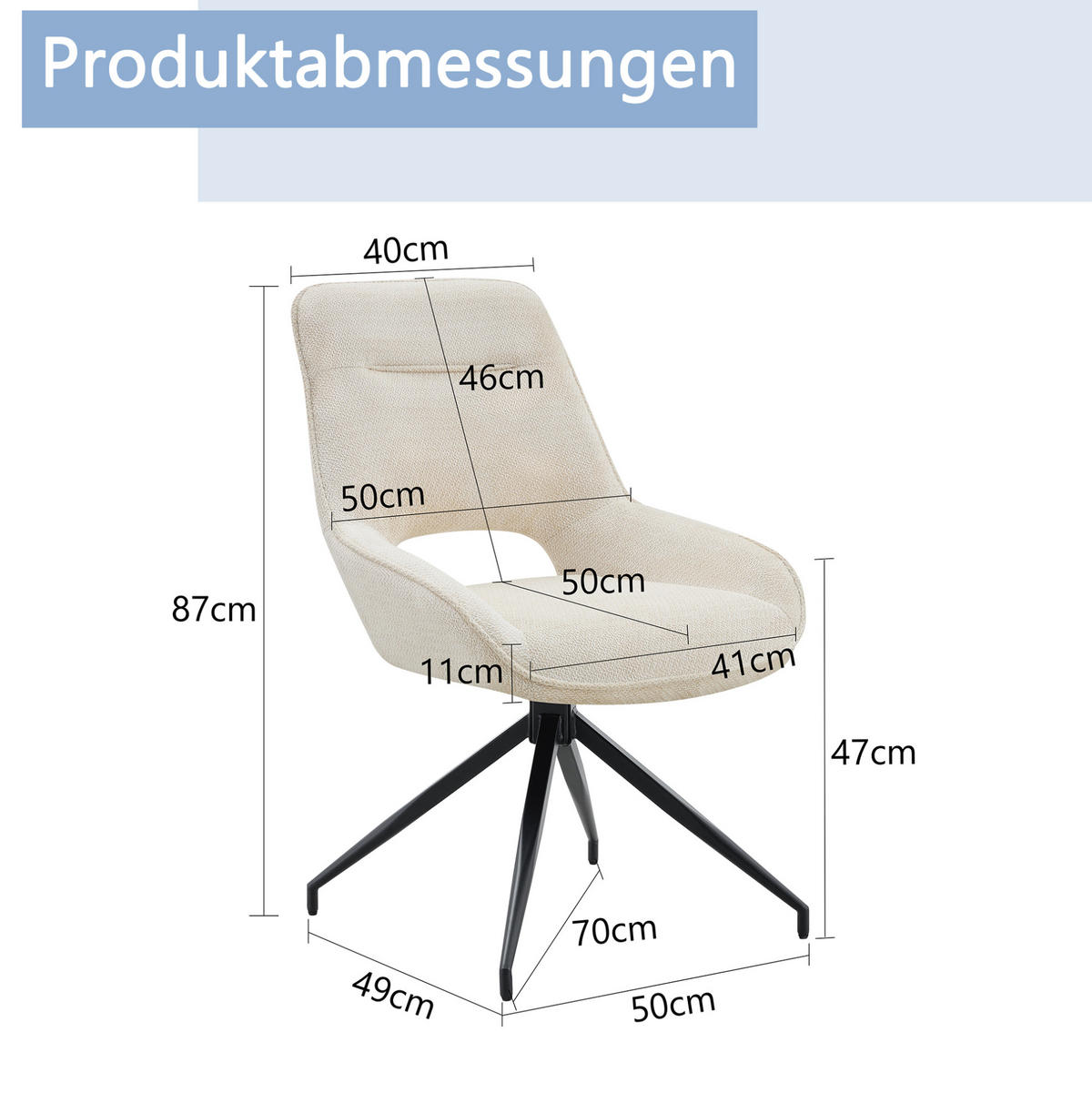 ESSZIMMERSTUHL 2er-Set drehbar Strukturstoff Metallgestell - Beige, Metall (50/87/50cm) - Meubliv