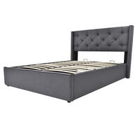 POLSTERBETT aus Baumwolle und Metall 140x200 cm Grau mit Bettkasten und hochklappbarem Lattenrost - Grau, Textil (140/200cm) - IVMEU