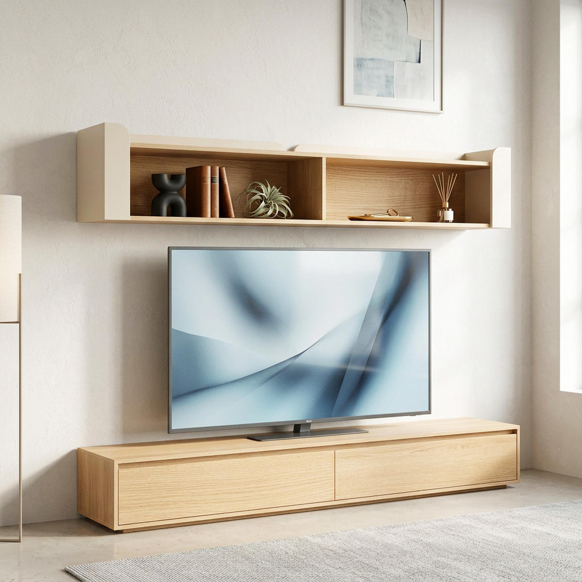 WANDREGAL Sorella mit 2 offenen Regalböden, 180 cm, Macadamia + Eiche Mavelie - Eichefarben/Beige, Holzwerkstoff (180/33/27cm) - Beautysofa