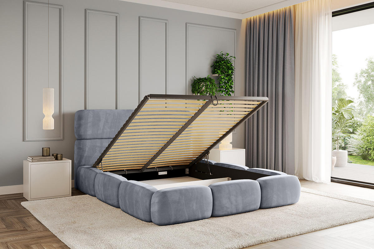 POLSTERBETT mit Bettkasten und Lattenrost, Boxbett ohne Matratze - ELVA 200x200 Grau - Grau, Holzwerkstoff/Textil (200/200cm) - ALTDECOR