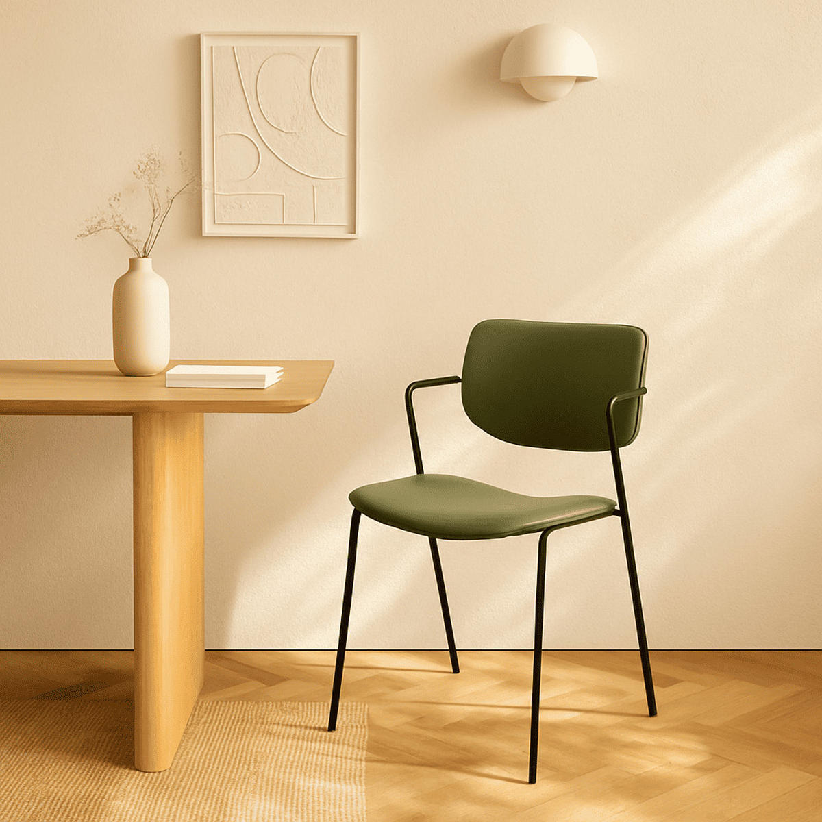 STÜHLEN (Set aus 2) mit schwarzen metallbeinen - maika 49/55/48 cm - Grün, Kunststoff (55/48/49cm) - Calicosy