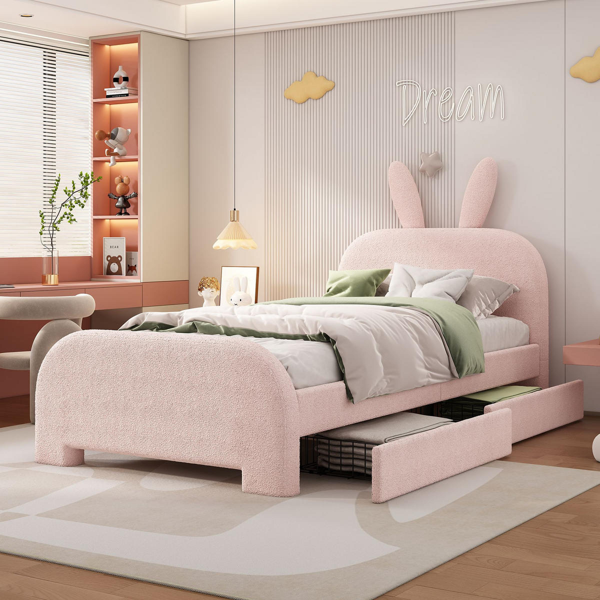 KINDERBETT 90/200 cm in Rosa mit Zwei Schubladen - Pink, Holz/Textil (90/200cm) - KOMHTOM