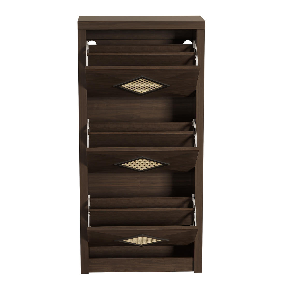 SCHUHSCHRANK aus Spanplatte 54x25x115cm in Naturfarben Dunkelbraun mit 3 Klappfächern - Naturfarben, Holzwerkstoff (54/115/25cm) - Modfu