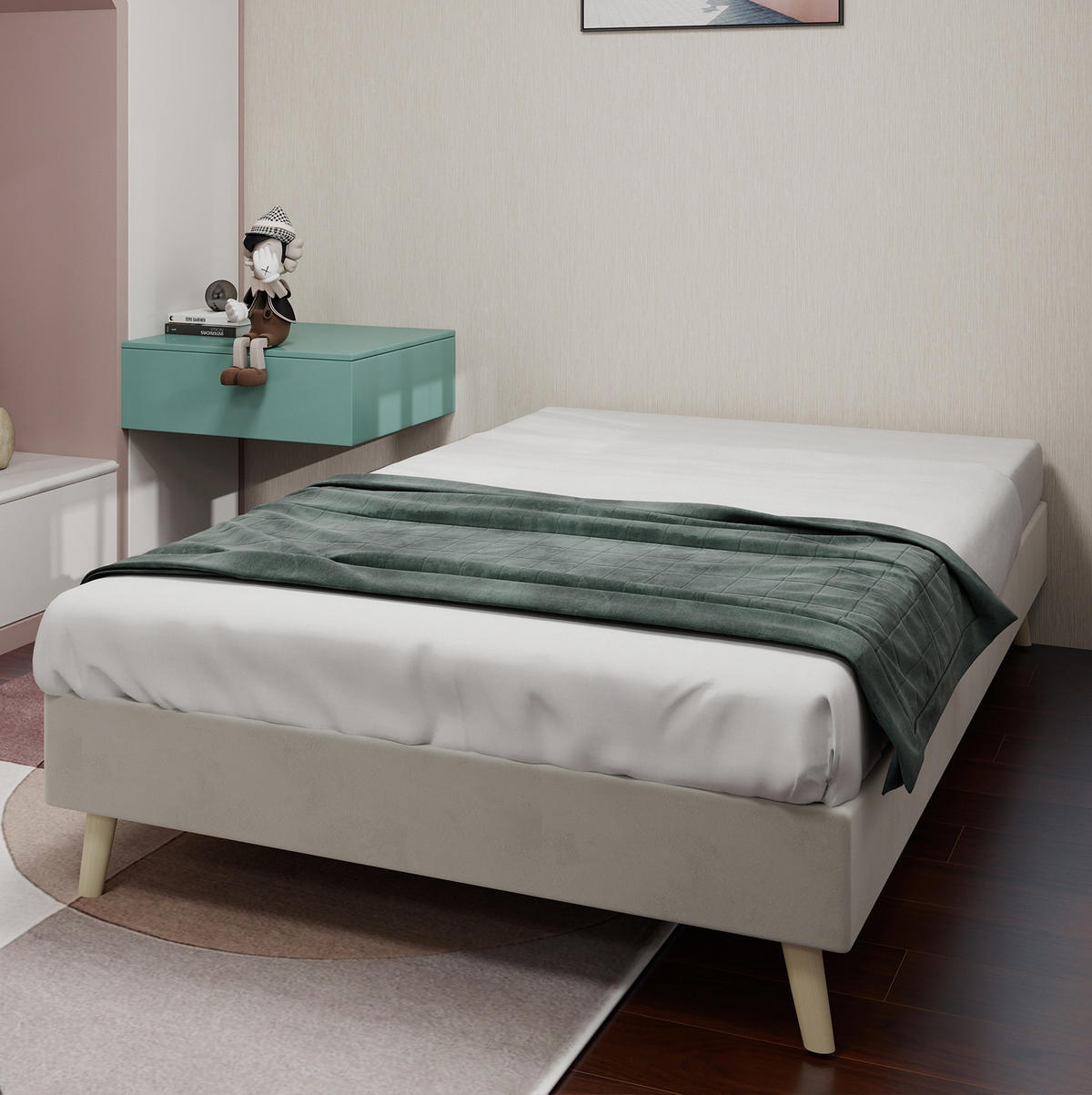 POSTEĽNÝ rám 90/200 cm béžový s pevnou nosnou konštrukciou z látky a kovu - béžová, textil (90/200cm) - OKWISH
